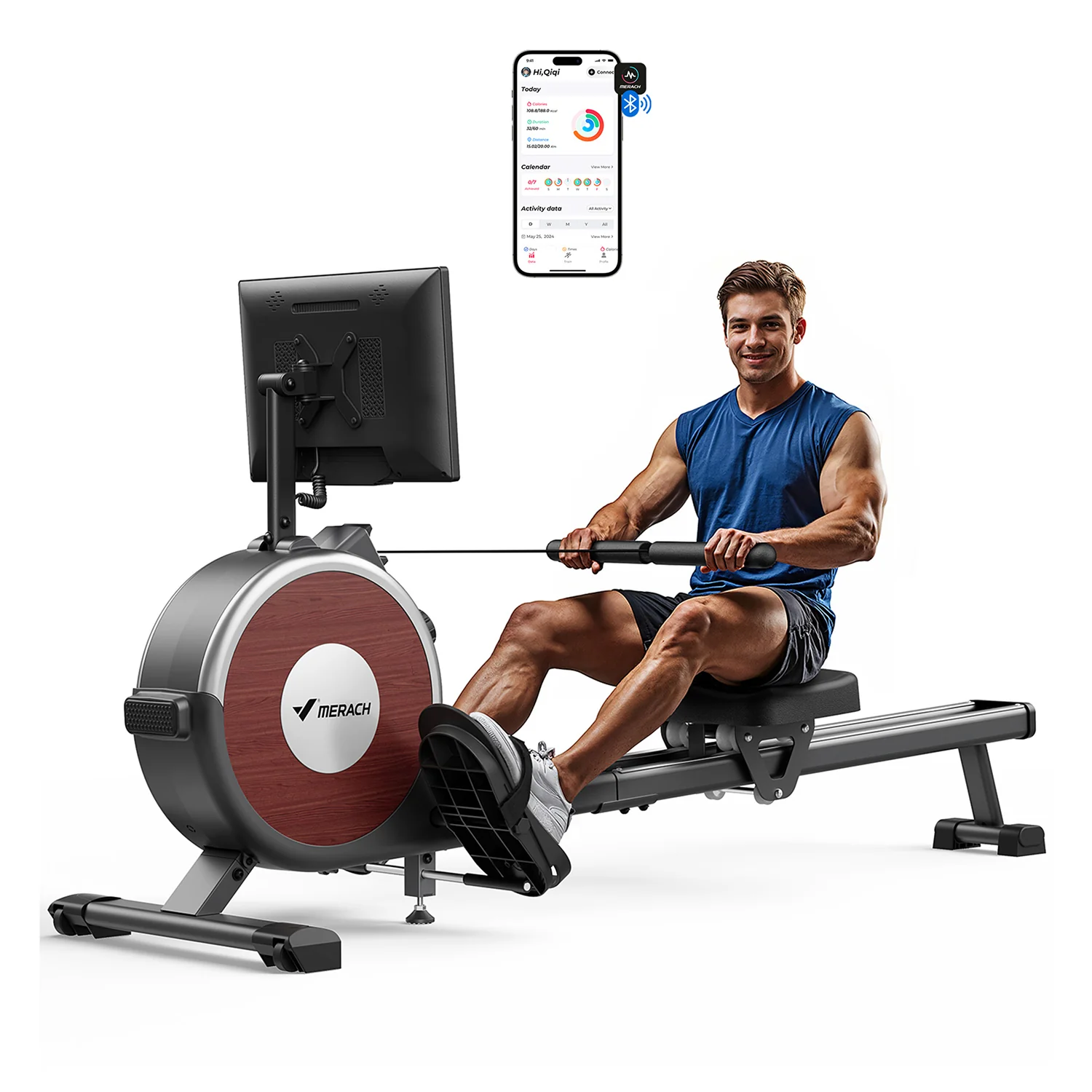 Merach Q1S Aura Magnetic Rowing Machine with HD Screen - Image 3