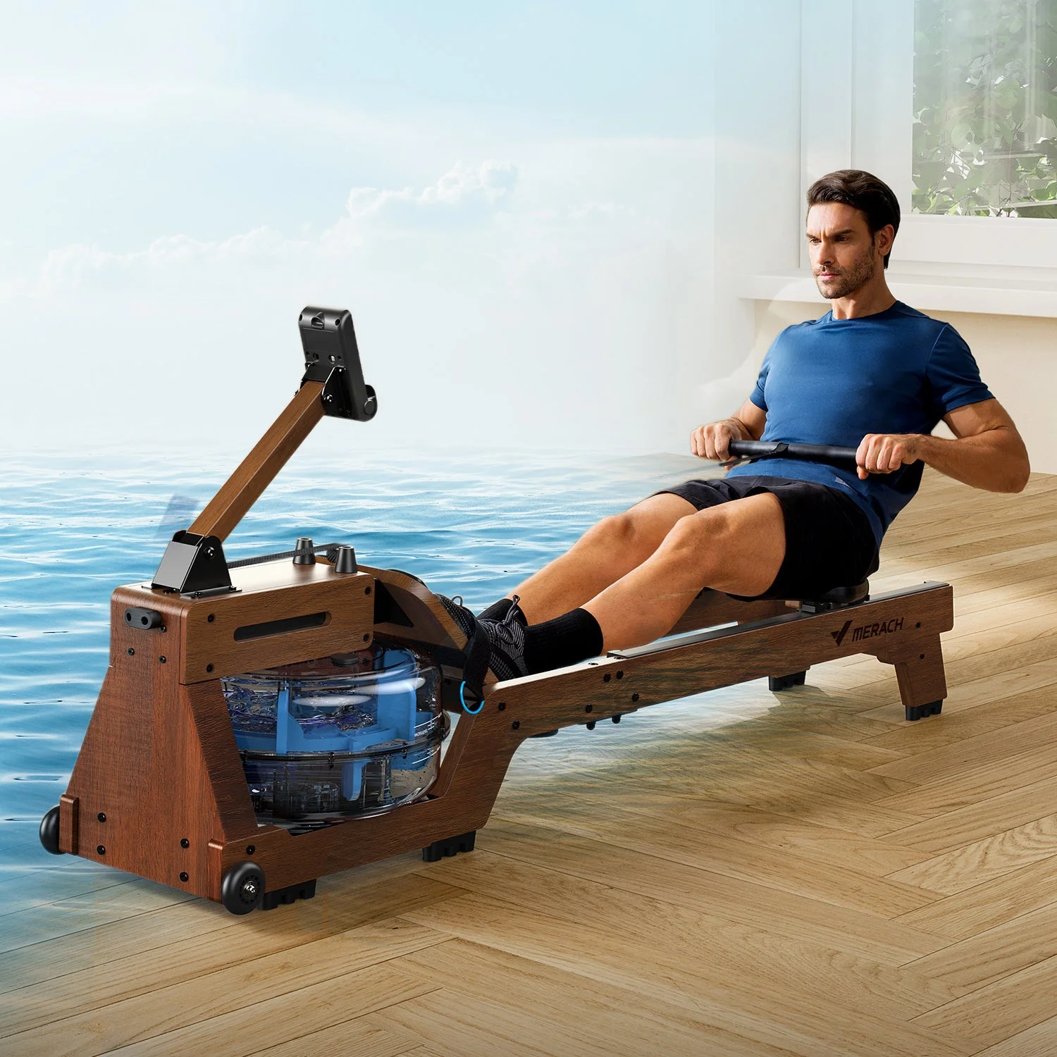Merach R14 Wood Rower with Water Resistance - Image 4