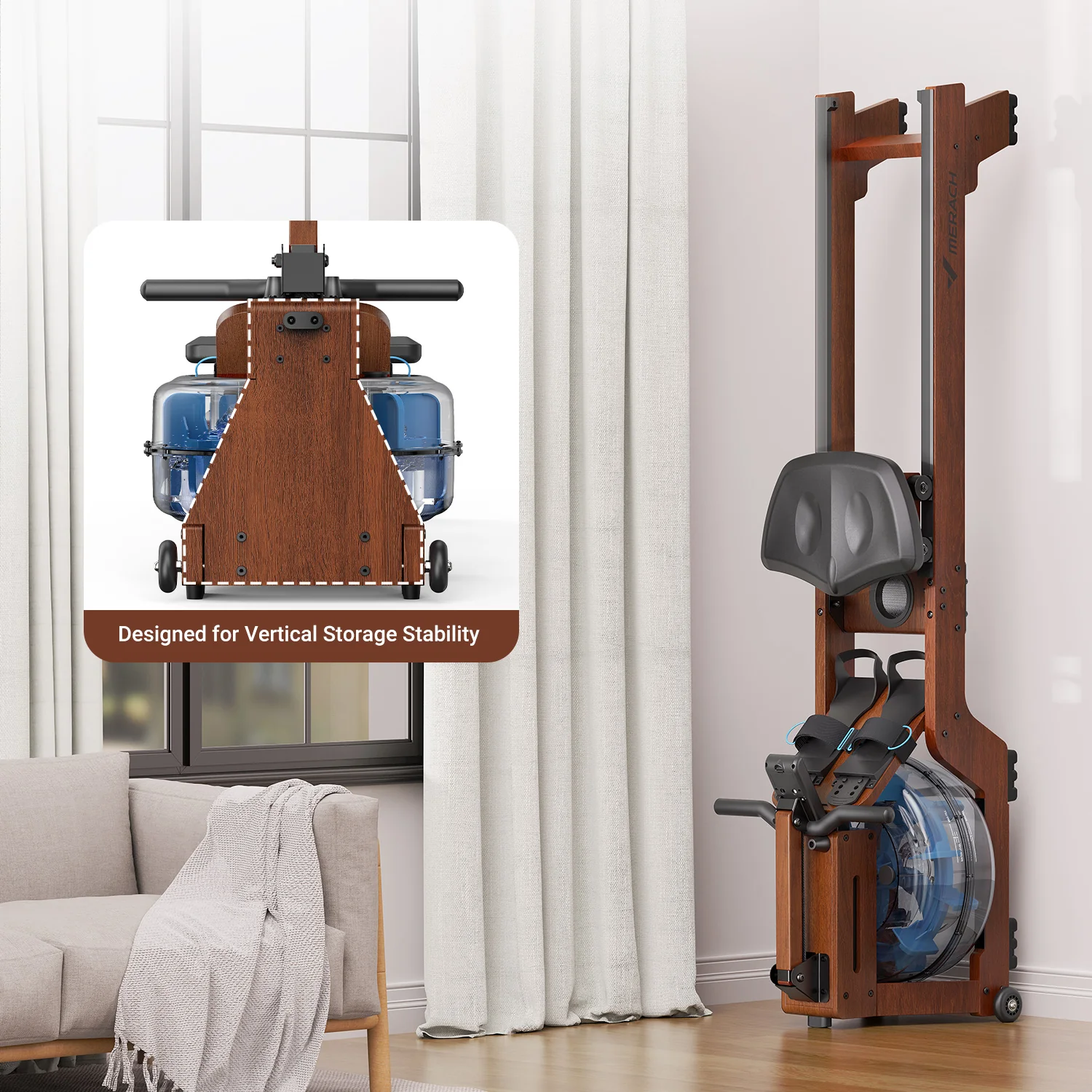 Merach R14 Wood Rower with Water Resistance - Image 7